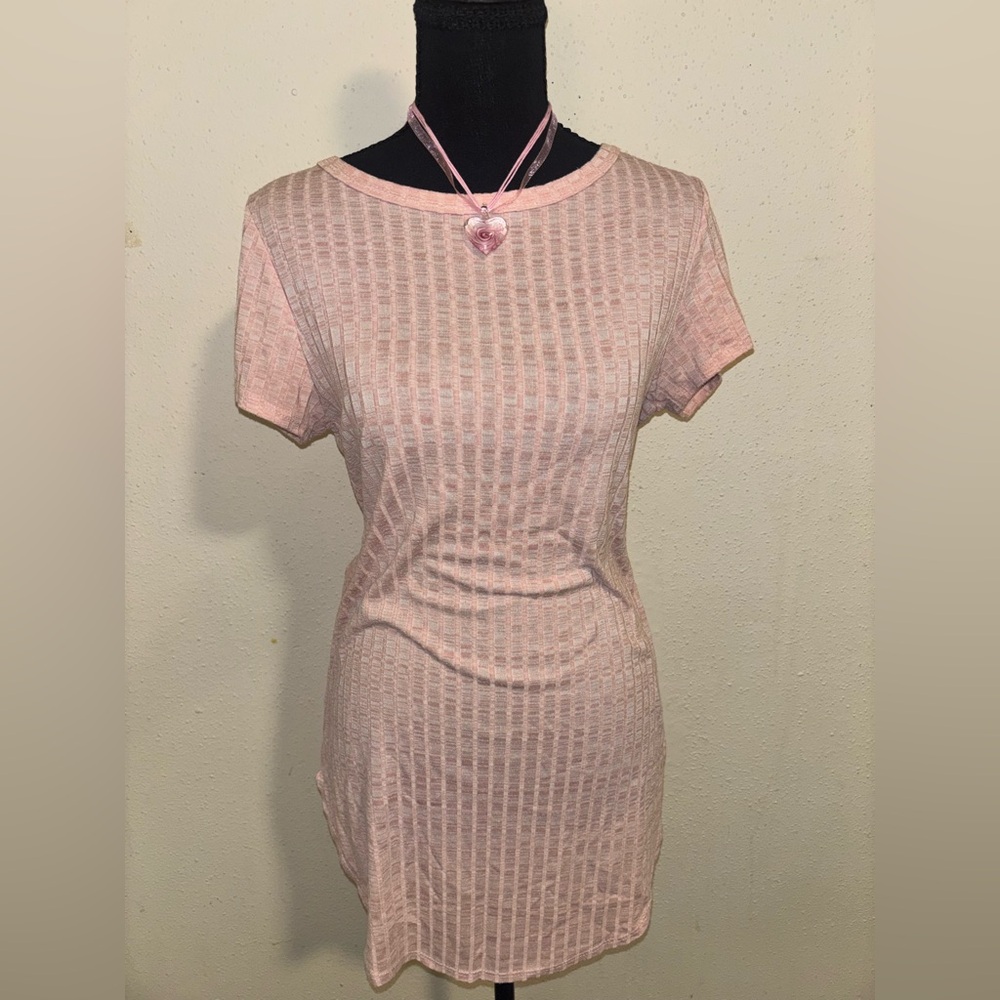 Women's Pink Short Sleeve Ribbed Knit Top